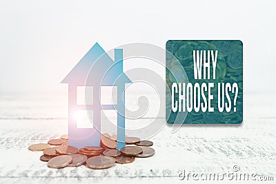 Conceptual display Why Choose Us Question. Business approach list of advantages and disadvantages to select product Stock Photo