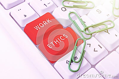 Writing displaying text Work Ethics. Concept meaning A set of values centered on the importance of doing work -48828 Stock Photo