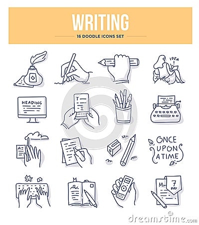 Writing Doodle Icons Vector Illustration
