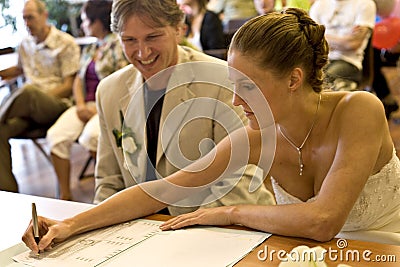 Writing down the *yes* Stock Photo