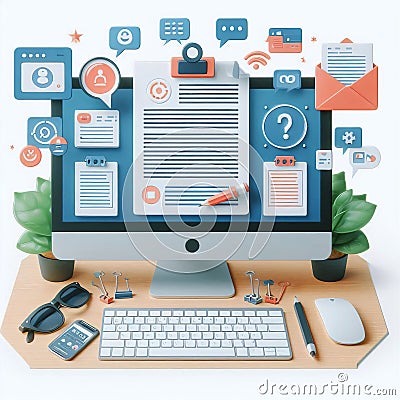 Writing feedback platform interface with document upload, comen Stock Photo