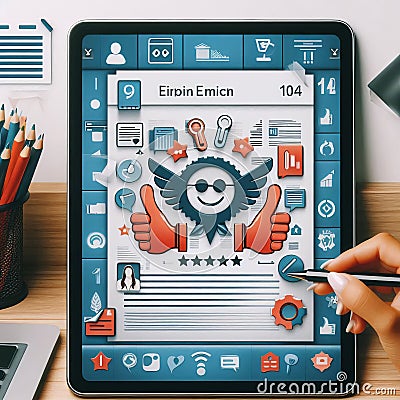 Writing feedback platform interface with document upload, comen Stock Photo