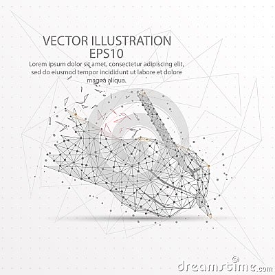 Writing hand form low poly wire frame on white background Vector Illustration