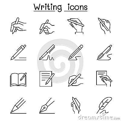 Writing icon set in thin line style Vector Illustration