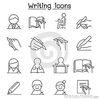 Writing icon set in thin line style Vector Illustration