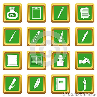 Writing icons set green Vector Illustration