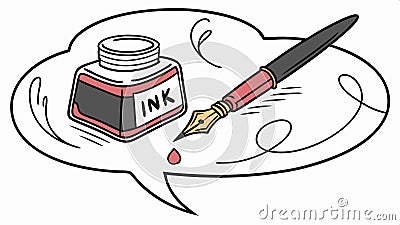 Writing instrument pen ink drop doodle in speech bubble, Vector Design, Generative AI Vector Illustration