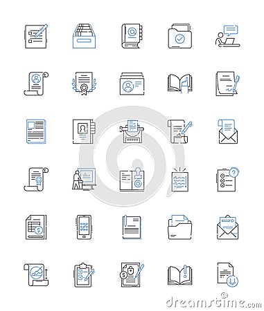 Writing line icons collection. Penning, Authoring, Scribbling, Composing, Typing, Drafting, Jotting vector and linear Vector Illustration