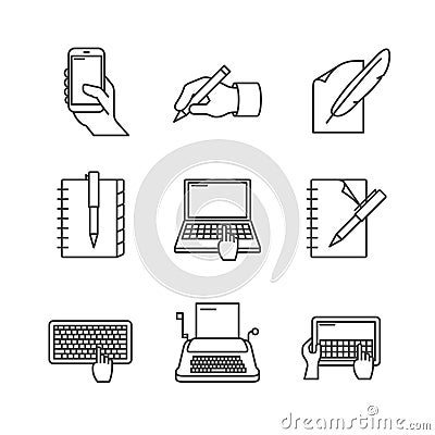 Writing line icons Vector Illustration