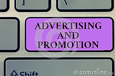 Writing note showing Advertising And Promotion. Business photo showcasing Controlled and Paid marketing activity in media Stock Photo