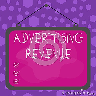Writing note showing Advertising Revenue. Business photo showcasing money media earn from selling advertising space or Stock Photo