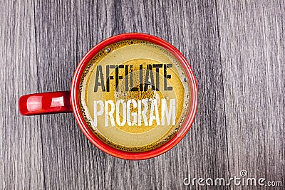 Writing note showing Affiliate Program. Business photo showcasing software link songs apps books and sell them to earn money writ Stock Photo