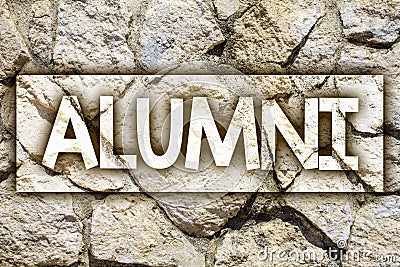 Writing note showing Alumni. Business photo showcasing Alum Old graduate Postgraduate Gathering College Academy Celebration Ideas Stock Photo