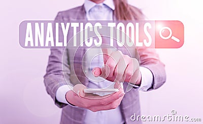 Writing note showing Analytics Tools. Business photo showcasing pieces of web application analysis software used to monitor Stock Photo