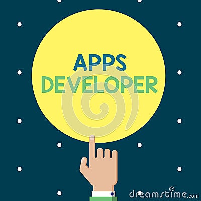 Writing note showing Apps Developer. Business photo showcasing Graphic artist Software Programmer and Analyst Experts Stock Photo