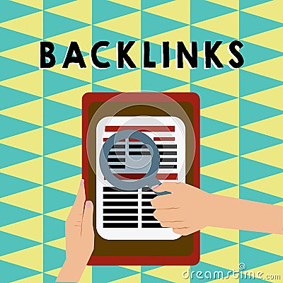 Writing note showing Backlinks. Business photo showcasing incoming hyperlink from one web page to another big website Hand Hold Stock Photo