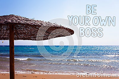 Writing note showing Be Your Own Boss. Business photo showcasing Start company Freelancing job Entrepreneur Start-up Invest Blue Stock Photo