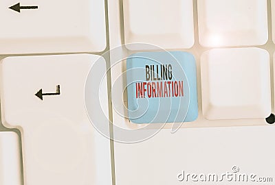 Writing note showing Billing Information. Business photo showcasing address connected to a specific form of payment. Stock Photo