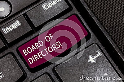 Writing note showing Board Of Directors. Business photo showcasing group showing who jointly oversee activities Stock Photo