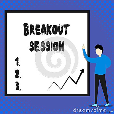 Writing note showing Breakout Session. Business photo showcasing workshop discussion or presentation on specific topic Stock Photo