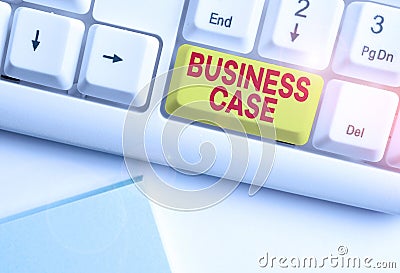 Writing note showing Business Case. Business photo showcasing Proposition Undertaking Verbal Presentation New Task White Stock Photo