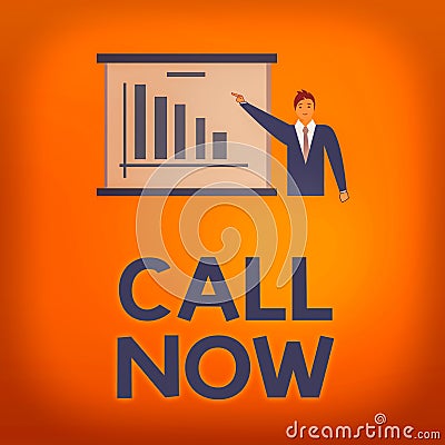Writing note showing Call Now. Business photo showcasing Dialing a contact number immediately to discuss over something Stock Photo