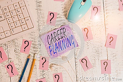 Writing note showing Career Planning. Business photo showcasing Strategically plan your career goals and work success Stock Photo