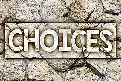 Writing note showing Choices. Business photo showcasing Preference Discretion Inclination Distinguish Options Selection Ideas mes Stock Photo