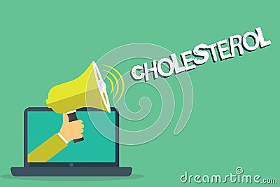 Writing note showing Cholesterol. Business photo showcasing Steroid alcohol present in animal cells and body fluids Stock Photo