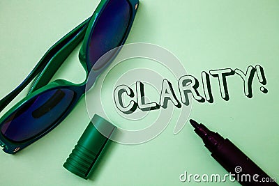 Writing note showing Clarity. Business photo showcasing Certainty Precision Purity Comprehensibility Transparency Accuracy Ideas Stock Photo