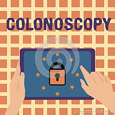 Writing note showing Colonoscopy. Business photo showcasing Endoscopic examination of the large bowel Colon diagnosis Stock Photo