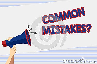 Writing note showing Common Mistakes question. Business photo showcasing repeat act or judgement misguided or wrong Stock Photo