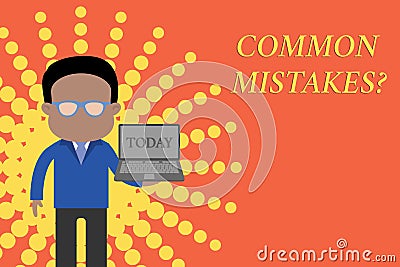 Writing note showing Common Mistakes question. Business photo showcasing repeat act or judgement misguided or wrong Stock Photo