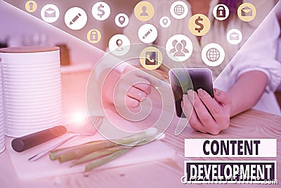 Writing note showing Content Development. Business photo showcasing Authoring and originating content for any medium. Stock Photo