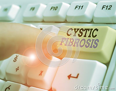 Writing note showing Cystic Fibrosis. Business photo showcasing a hereditary disorder affecting the exocrine glands Stock Photo