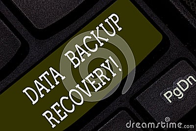 Writing note showing Data Backup Recovery. Business photo showcasing the process of backing up data in case of a loss Stock Photo