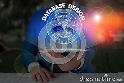 Writing note showing Database Design. Business photo showcasing organisation of data according to a database model Elements of Stock Photo