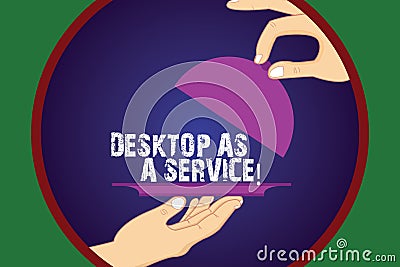 Writing note showing Desktop As A Service. Business photo showcasing DAAS cloud computing offering hosting back end Hu Stock Photo