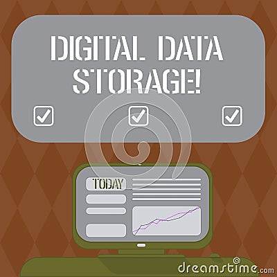 Writing note showing Digital Data Storage. Business photo showcasing format for storing and backing up computer data on tape Stock Photo