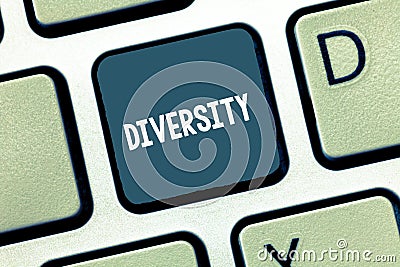 Writing note showing Diversity. Business photo showcasing state of being diverse range different things miscellany Stock Photo