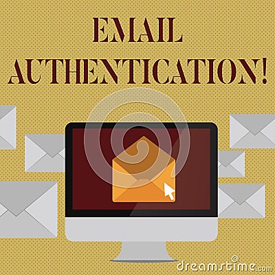 Writing note showing Email Authentication. Business photo showcasing used to block harmful or fraudulent uses of email Stock Photo