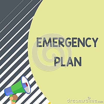 Writing note showing Emergency Plan. Business photo showcasing Procedures for response to major emergencies Be prepared Stock Photo