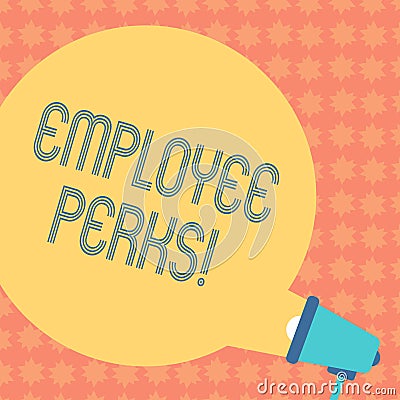 Writing note showing Employee Perks. Business photo showcasing Worker Benefits Bonuses Compensation Rewards Health Stock Photo