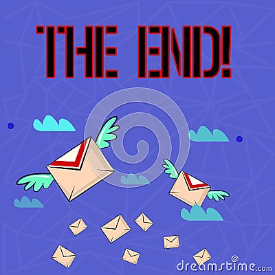 Writing note showing The End. Business photo showcasing Conclusion of time for something ending of life Colorful Airmail Stock Photo