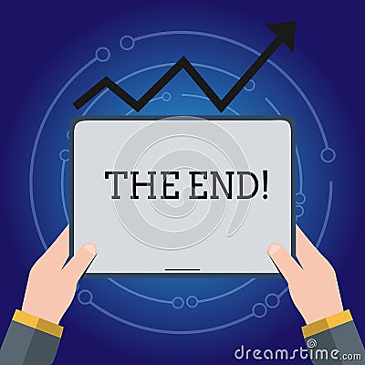 Writing note showing The End. Business photo showcasing Conclusion of time for something ending of life Hand Holding Stock Photo