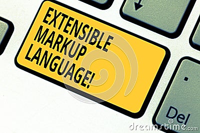 Writing note showing Extensible Markup Language. Business photo showcasing computer language that use tag to define Stock Photo