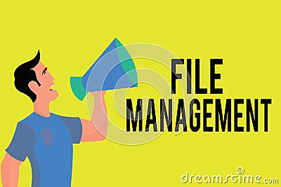 Writing note showing File Management. Business photo showcasing computer program that provides user interface to manage data Stock Photo