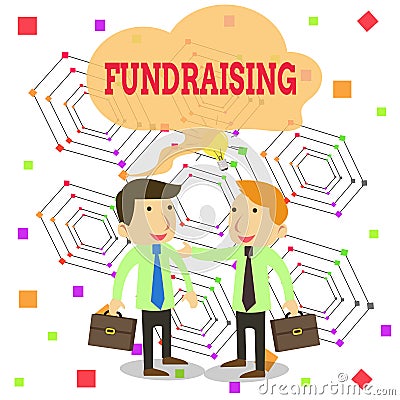 Writing note showing Fundraising. Business photo showcasing act of collecting or producing money for a particular purpose Two Stock Photo