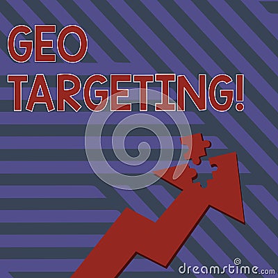 Writing note showing Geo Targeting. Business photo showcasing method of determining the geolocation of a website visitor Stock Photo