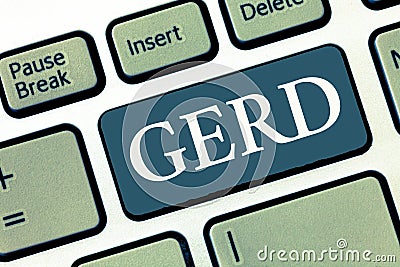 Writing note showing Gerd. Business photo showcasing Digestive disorder that affects the lower esophageal sphincter Stock Photo